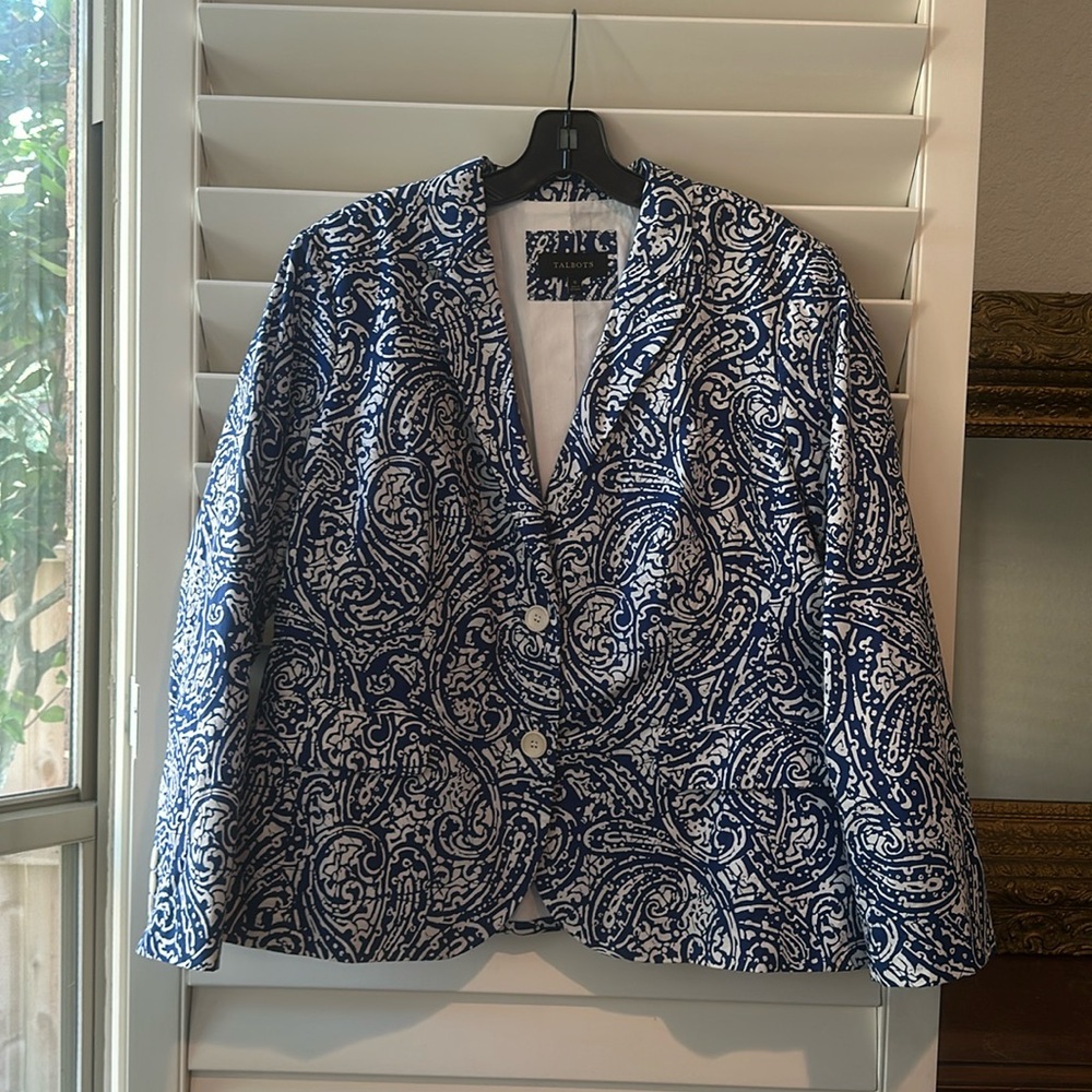 Talbots 16 Multi Print Blue/White Jacket